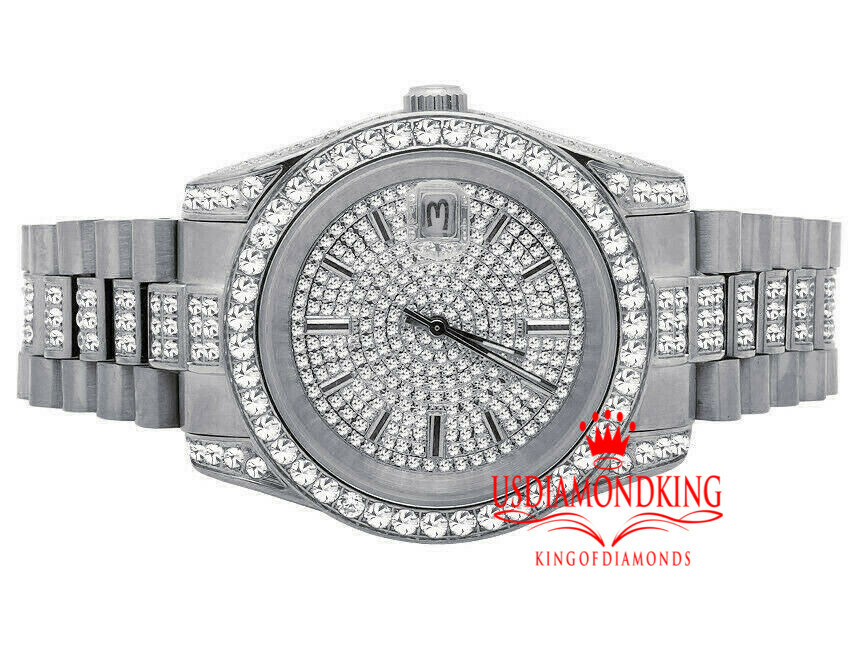 Pre-owned Bling Master 18k White Gold Full Stainless Steel Simulated Diamond Presidential Watch 41mm
