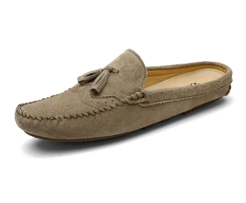 Genuine Suede Leather Mule Slippers Summer Clogs Outdoor Handmade Loafers