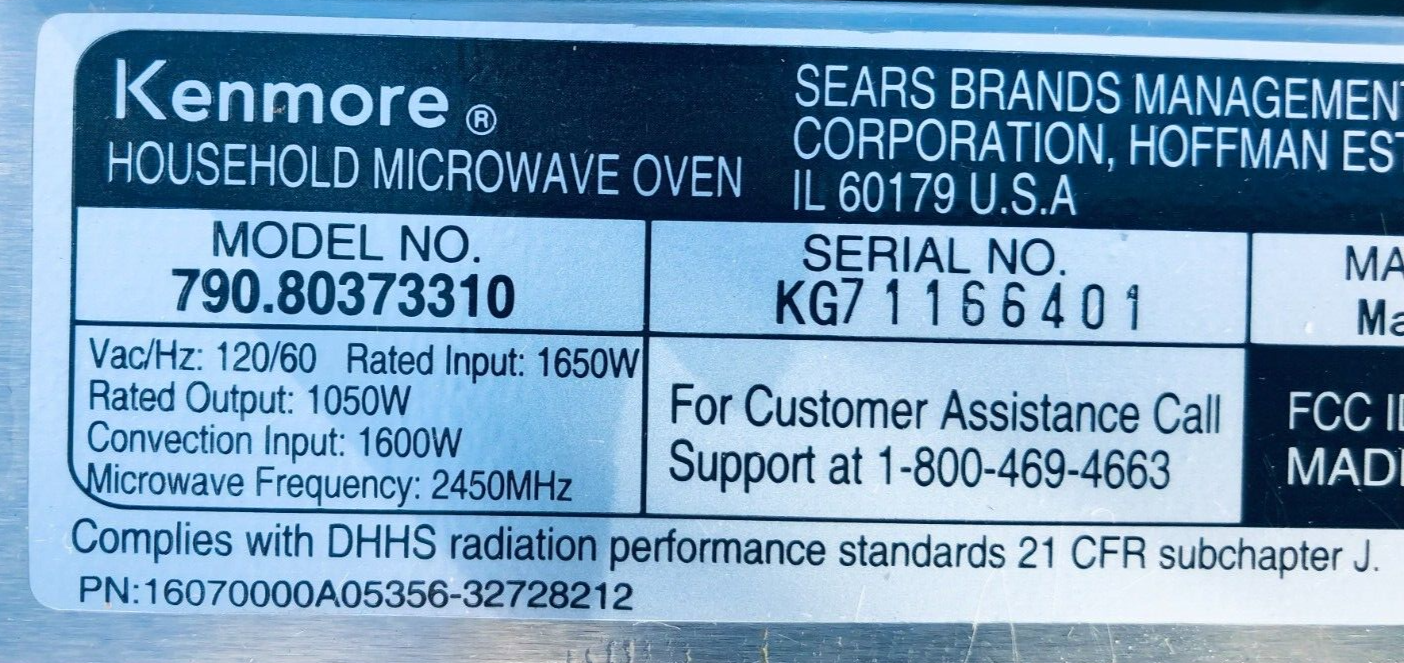 Kenmore Microwave Model 790.80373310 Turntable Coupler