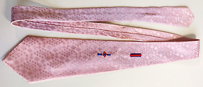 1950s Men’s Ties, Bow Ties – Vintage, Skinny, Knit Vtg 1950's? Embossed Pink Tie with Red & Blue Embroidery~52