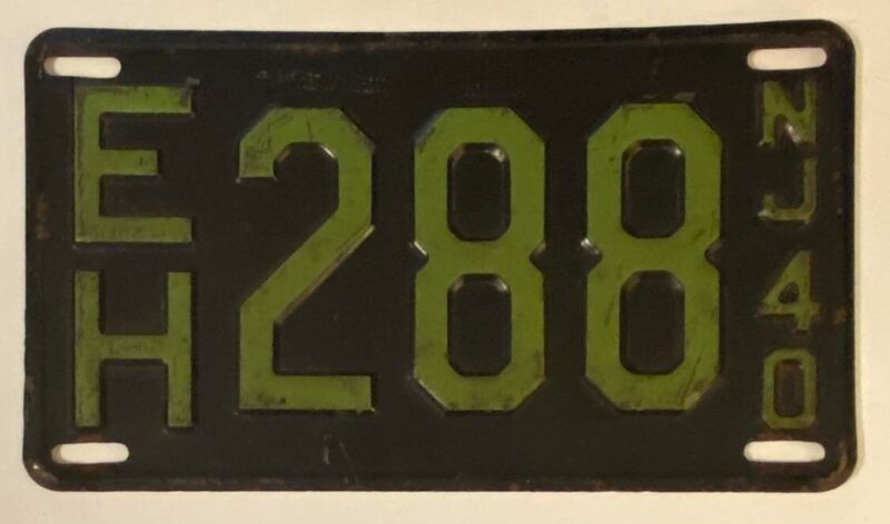 New Jersey 1940 ESSEX COUNTY License Plate # EH288