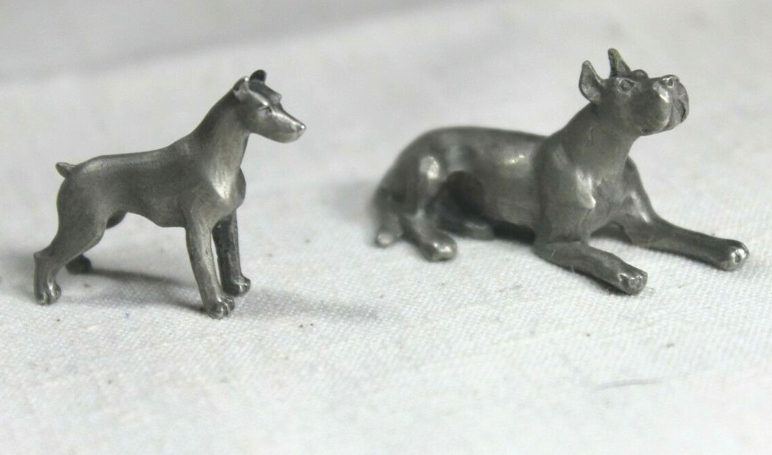 RAWCLIFFE PEWTER 2 Miniature Dog Figurines Doberman Pinscher Great Dane Signed
