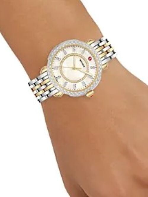 Pre-owned Michele Sidney Classic Two-tone Mop Diamond Dial Ladies Watch Mww30b000002