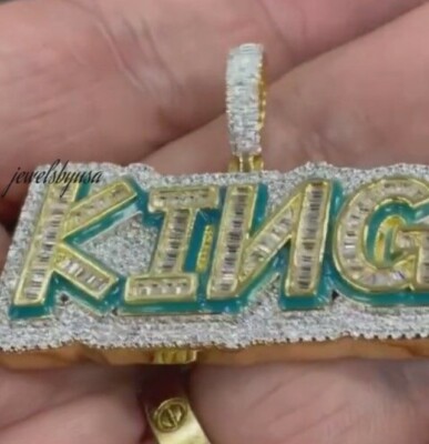 Pre-owned Nsg 1.21ct Baguette Real Moissanite Custom Name Enamel Pendant Rope Chain 925 Silver In White