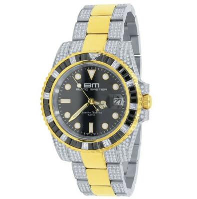 Pre-owned Bling Master Mens 18k 2 Tone Gold Finish Stainless Steel 40mm Simulated Diamond Watch W/date