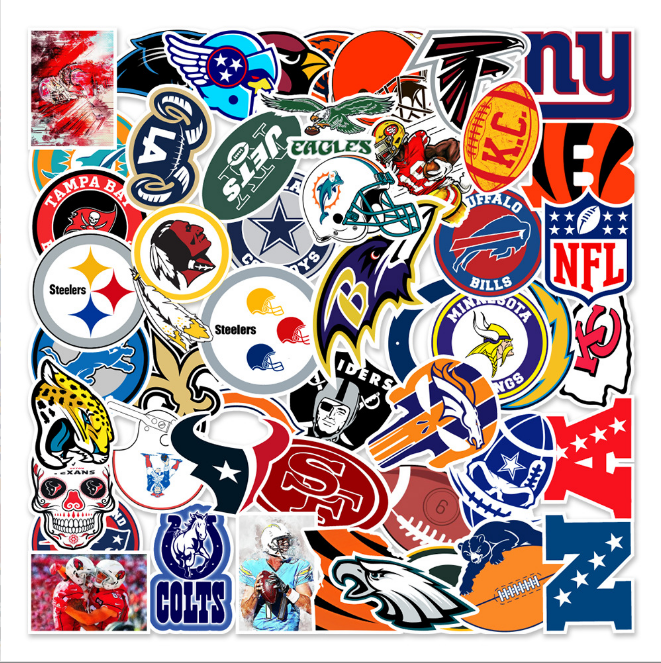 50 Pcs / Set Vinyl Stickers NFL Teams LOGO Football Fridge Bomb Waterproof Decal