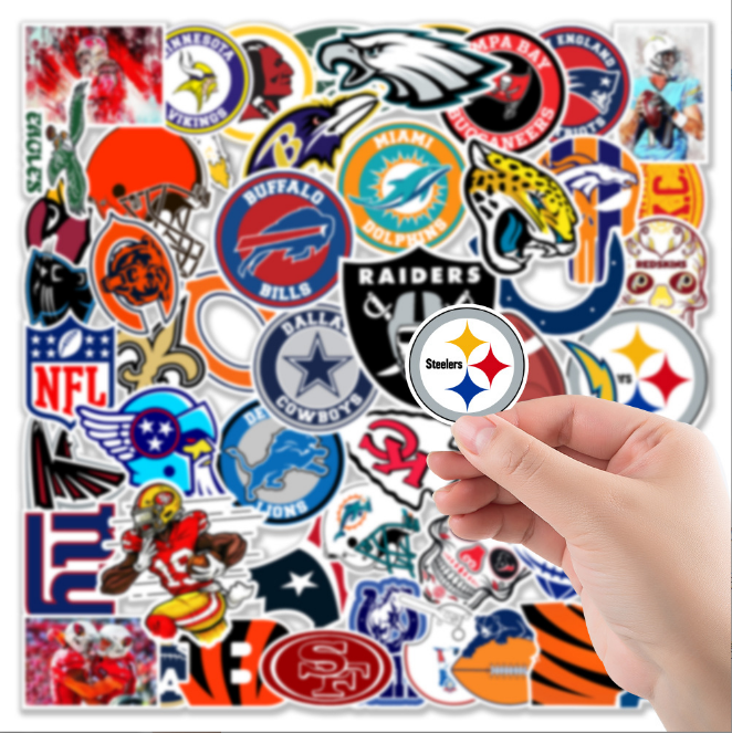 50 Pcs / Set Vinyl Stickers NFL Teams LOGO Football Fridge Bomb Waterproof Decal