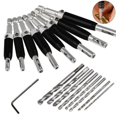 17PCS Self Centering Lock Hinge Drill Bit Kit Hardware Drawer Pilot Hole Guides