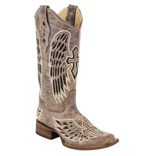 Pre-owned Corral Boots Corral Ladies Black Wing & Cross Sequence Square Toe Boot A1197 In Brown