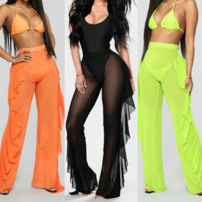 Sheer swim pants cover up top