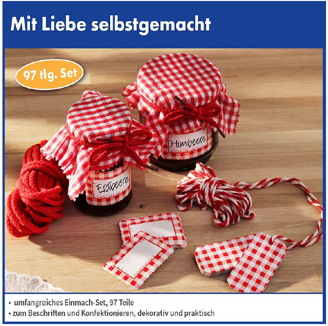 Einmach Set 97 teilig Einmachgläser Anhänger Einmachetiketten Aufkleber Deko NEU