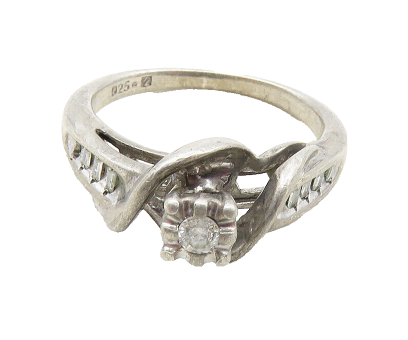 925 Sterling Silver Vintage Genuine Diamonds Wrapped Band