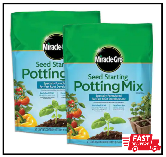 2-Pack Miracle-Gro Seed Starting Potting Soil Mix-16 Qt for Optimal Plant Growth