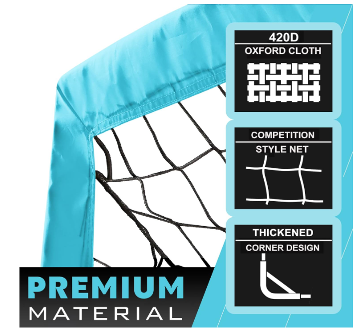 6x4 ft Portable Kids Soccer Goal Sky Blue for Backyard Practice with Carry Bag