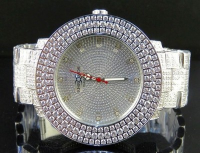 Pre-owned Khronos White Gold Finish Stainless Steel Three Row  Simulated Diamond Watch 53mm