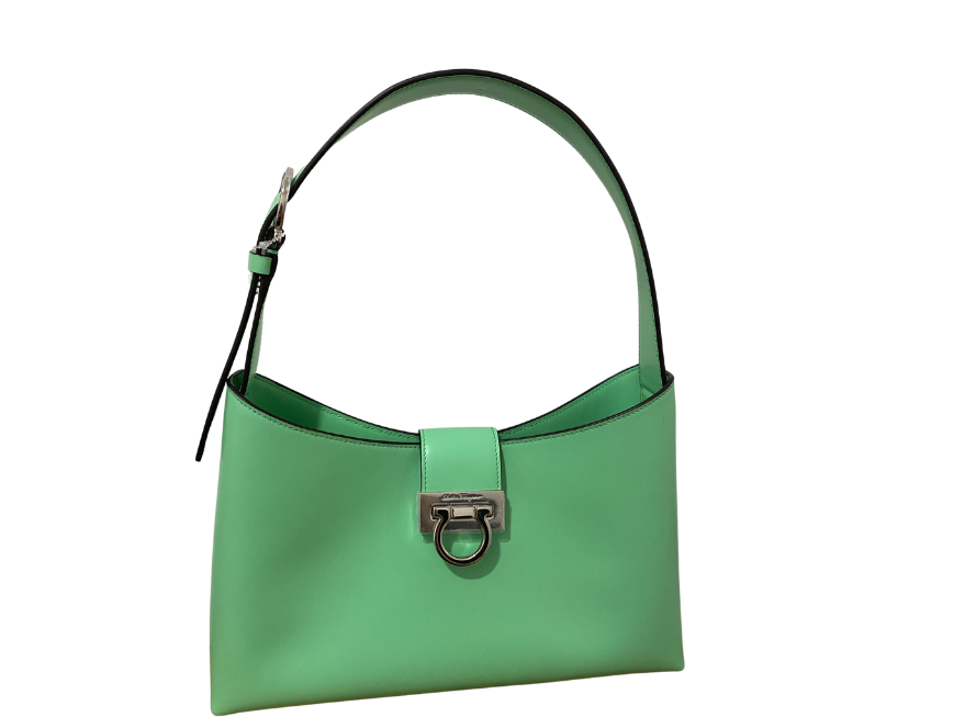 Salvatore Ferragamo Trifolio Shoulder Bag Green Calfskin | eBay