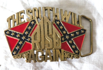 1980s Baron Buckles Enamelled Brass South Will Rise Again Confederate Buckle