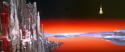 1964 s ROBINSON CRUSOE ON MARS rescue ship landing color 4x10 scene