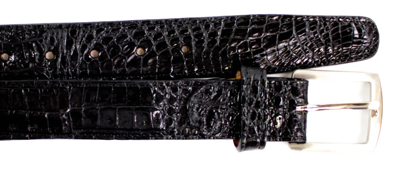 Pre-owned Belvedere Men's  Belt Genuine Caiman Crocodile Up To Size 44 Black Style 1999