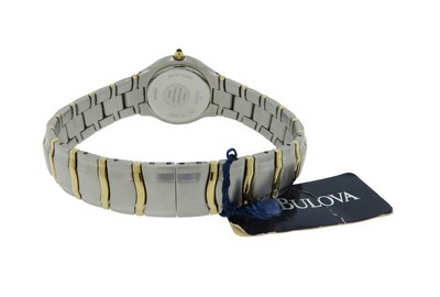 Pre-owned Bulova 98r70 Women's Round Analog Date Diamond Two Tone Stainless Steel Watch