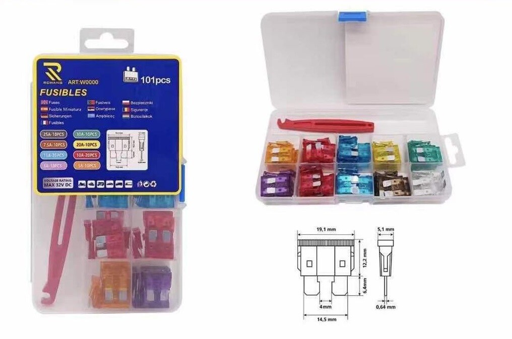 101 Pezzi Fusibili Per Auto Moto Camper Assortiti Da 5A a 25A Confezione awe