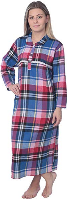 Details About Plus Size Women S Full Length Brushed Cotton Flannel Plaid Nightgown Lounger