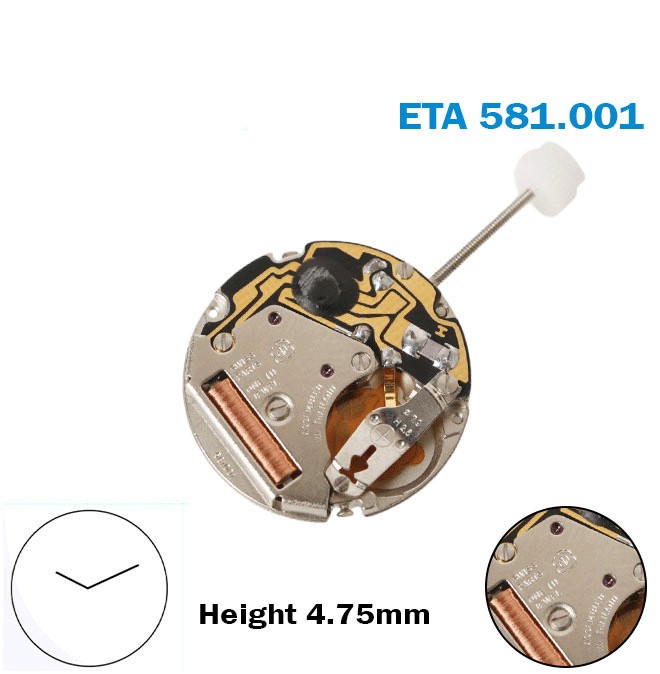 Swiss Made ETA 581.001 Quartz Movement 2 Hands Watch Repair Part