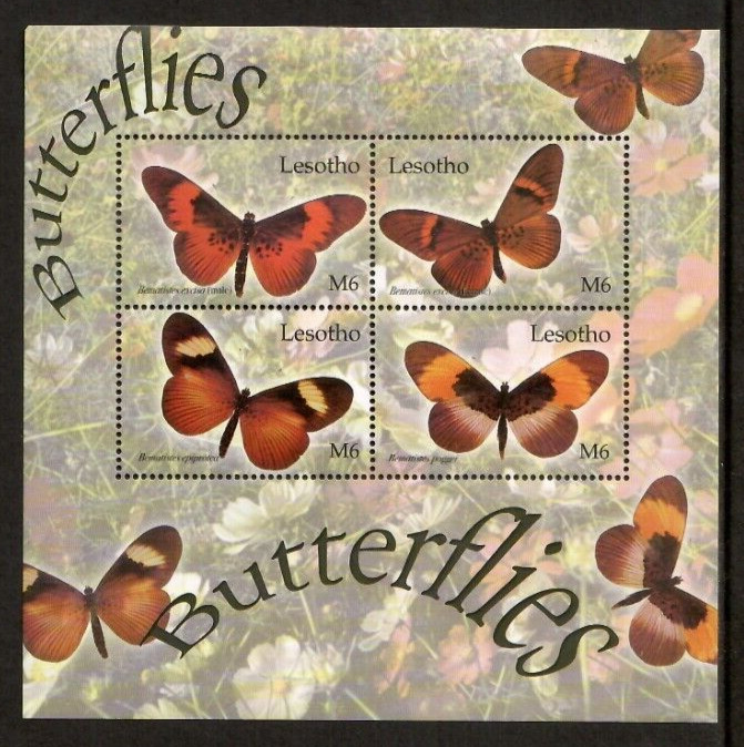 Lesotho 2004 - Butterflies - Sheet Of 4 Stamps - Scott #1354 - Mnh