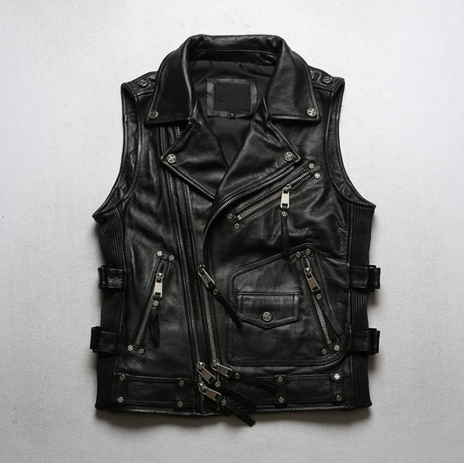 Pre-owned Harley-davidson Harley Angel Club Vintage Cowhide Motorcycle Vest In Black