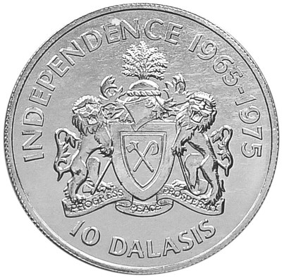 GAMBIA 10 Dalasis 1975 Silver UNC '10th Anniversary of Independence'