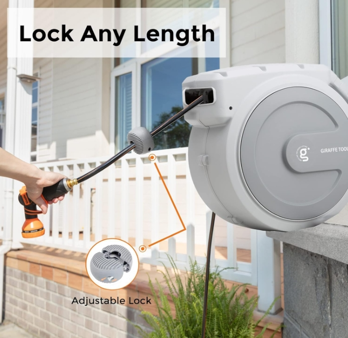 Giraffe Tools Retractable Garden Water Hose Reel Wall Mounted-1/2" x 130 ft