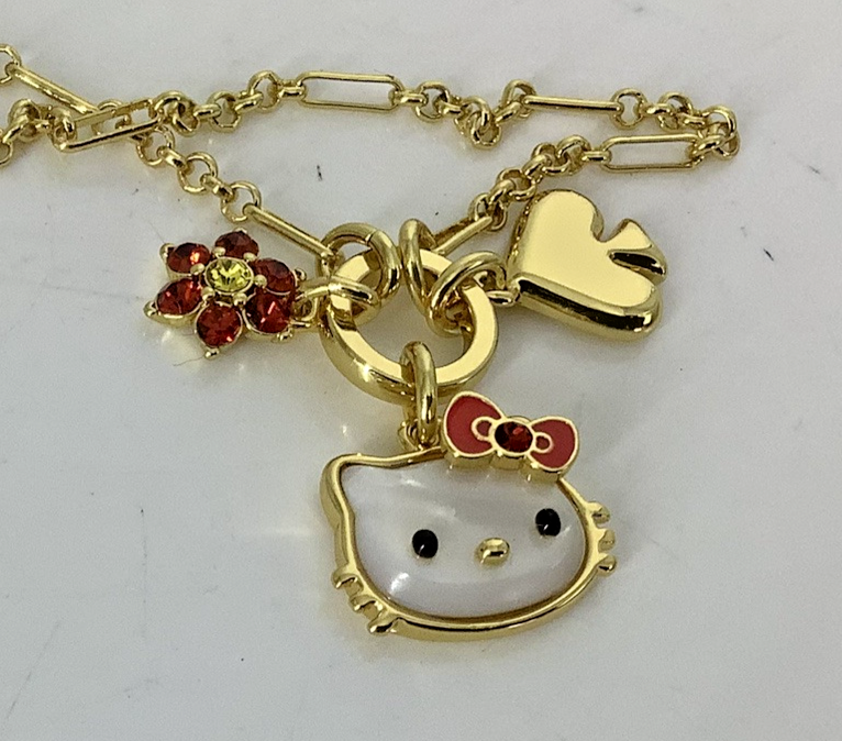 Kate Spade X Hello Kitty 3 Charm Gold Plate Necklace NWT | eBay