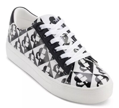 Karl Lagerfeld Women's Cate Diamond Screen Print Sneakers Black/white Sz 9