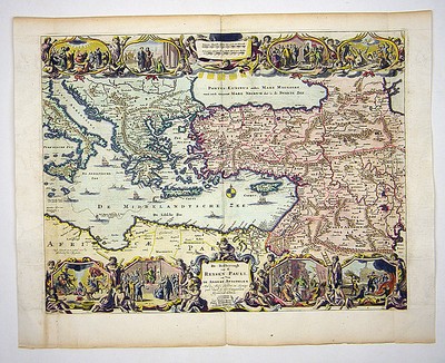 HEILIGES LAND GRIECHENLAND ZYPERN KRETA TÜRKEI KOL KUPFERSTICH KARTE 1700 #D910S