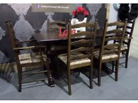 Fantastic Priory Oak Trestle Dining Table & 6 Ladder Back Chairs - UK Delivery