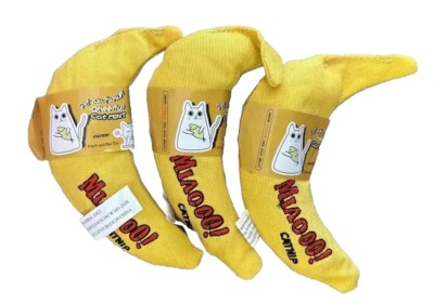 3 Banana Cat Pet Toys with Organic Catnip Made in USA Miaooo! Meow Plush Bananas