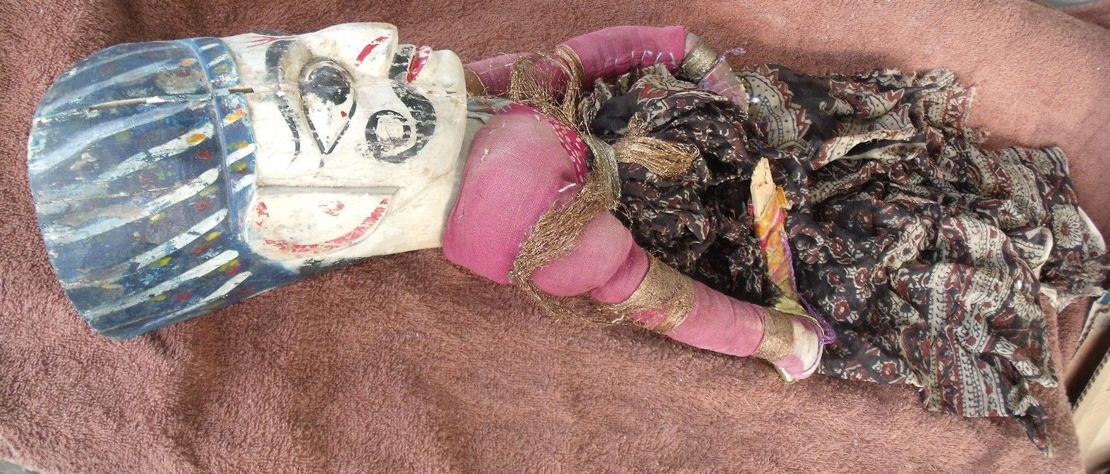 Vintag hand carved wooden head Haricrishna puppet style