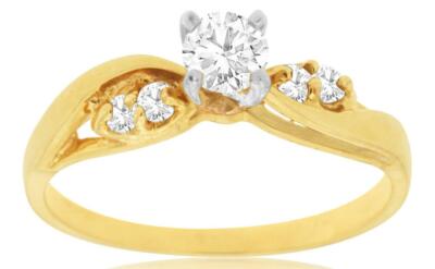 ESTATE .41CT DIAMOND 14KT YELLOW GOLD 3D ROUND FLOWER INFINITY ENGAGEMENT RING