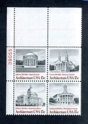 US Plate Block MNH # 1779-1882a  15c American Architecture   39055 UL, 7d407