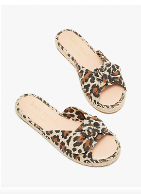 Kate Spade Saltie Shore Espadrille Slide Sandals Leopard Print Sz 8 New In Box