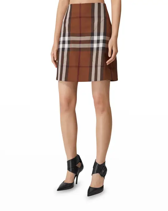 BURBERRY★素敵！Brown TEODORA Check High Waisted Mini Skirt Authentic NEW BURBERRY Women Brown TEODORA Check High