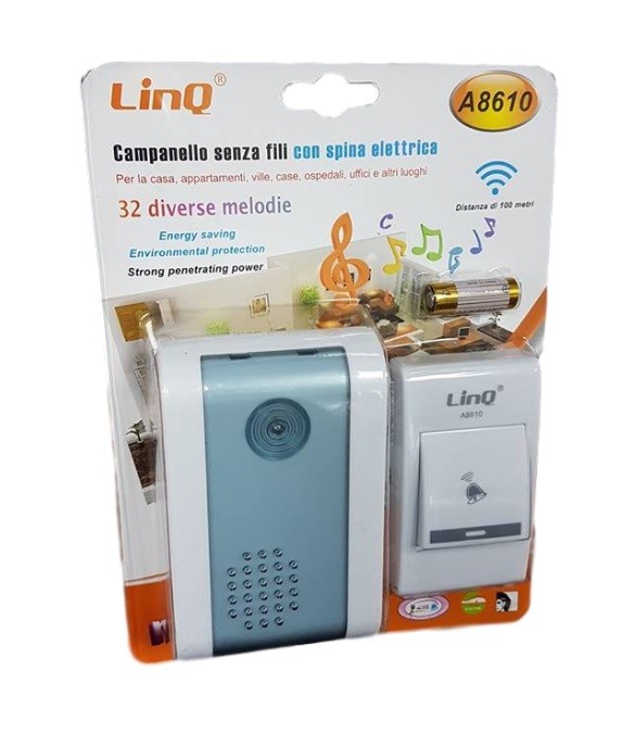 Campanello Wireless Spina Elettrica Senza Fili 32 Melodie Casa Porta Linq A8610