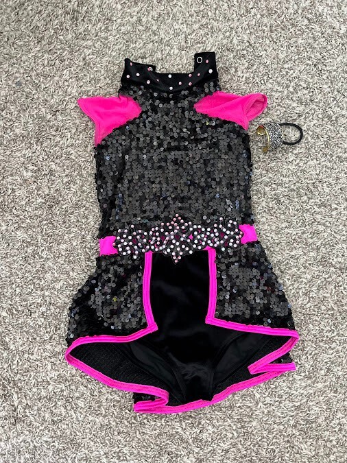 Weissman 15724 Pink &Black sequined Jazz costume, pink rhinestones added, sz SC