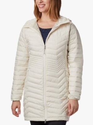 Columbia Powder Womens 3X Lite Mid Hooded Jacket Chalk Omni-Heat $230