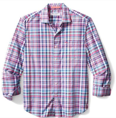 TOMMY BAHAMA LONG SLEEVE SIESTA KEY KONACHECK CAMP SHIRT $138, SMALL, LARGE