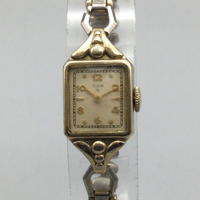 LADY ELGIN アンティーク手巻き時計 ゴールド Vintage Elgin Ladies 26mm Watch Gold Tone Date WR100ft Round