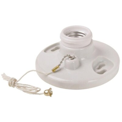 Porcelain Ceiling Lamp Holder Pull Chain Bulb Mount Light Fixture Dual Terminals