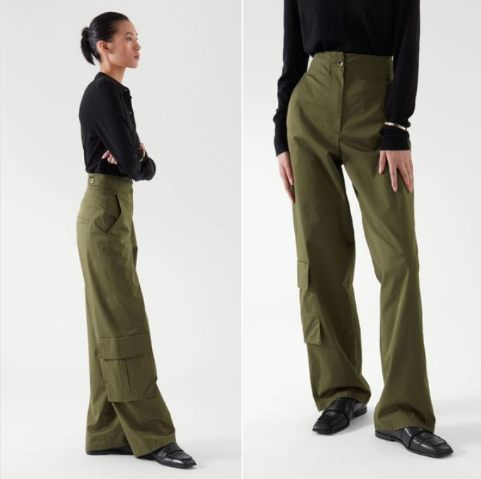 パンツ COS WIDE LEG CARGO TROUSERS Black EU 48 WIDE-LEG LINEN