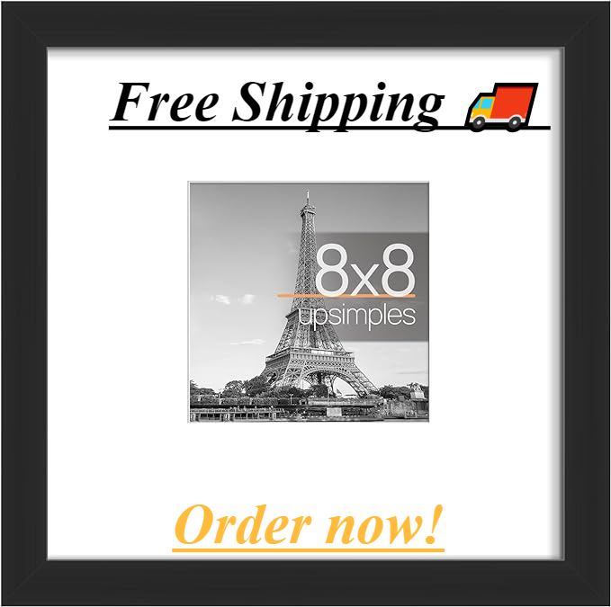 8X8 Picture Frame: Display 4X4 with Mat or 8X8 without Mat, Wall Hanging, Black