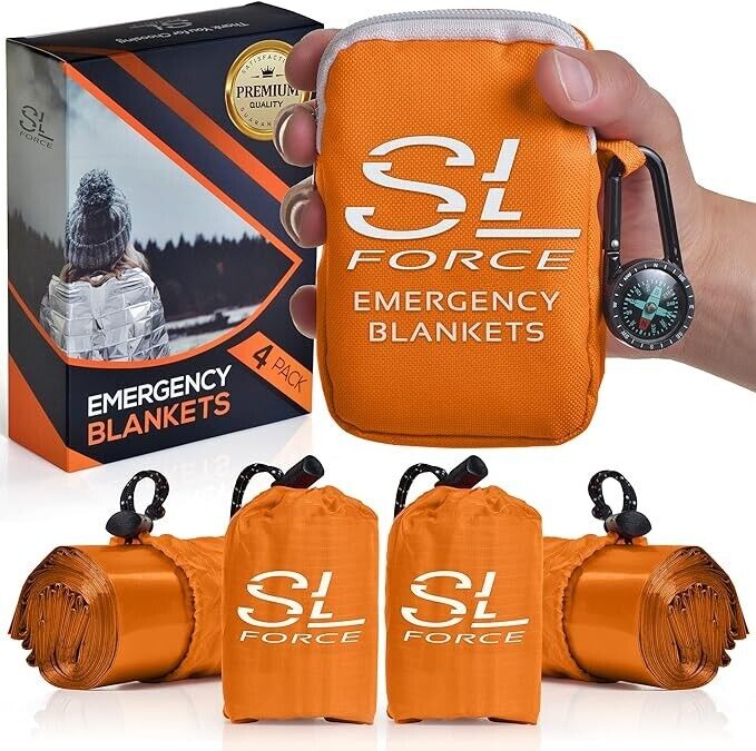 Slforce Emergency Blankets For Survival: 4 Pack Of Gigantic Space Blanket Orange
